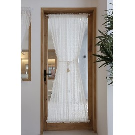 Devola Net Curtain, Long Balcony Door Curtain, Transparent with Lace, Door Curtain with Rod Pocket, French Door Curtain, Window Curtain, Kitchen, White Curtains for Patio Door, W x H 140 x 165 cm, 1
