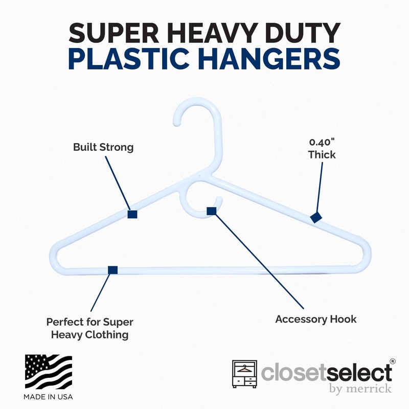 Super Heavy Duty Plastic Hangers, Made in USA, White Super