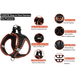 YUDOTE Step-in Reflective Harness Easy-on Easy-off 2-Layer Soft Mesh Vest with ID Tag Holder for Medium Dogs Daily Use,Black with Orange