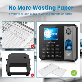HapAttend Clocking in Machine - Fingerprint Clock in Machine for Employees Small Business Automatic Calculate Hours, Standalone Card Scanner Attendance Time Clock with 5 RFID Cards (0 Monthly Fees)