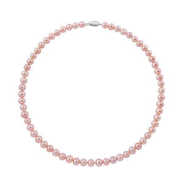 Sterling Silver 6.0-7.0mm Natural Pink Cultured Freshwater Pearl Strand Necklace,18"