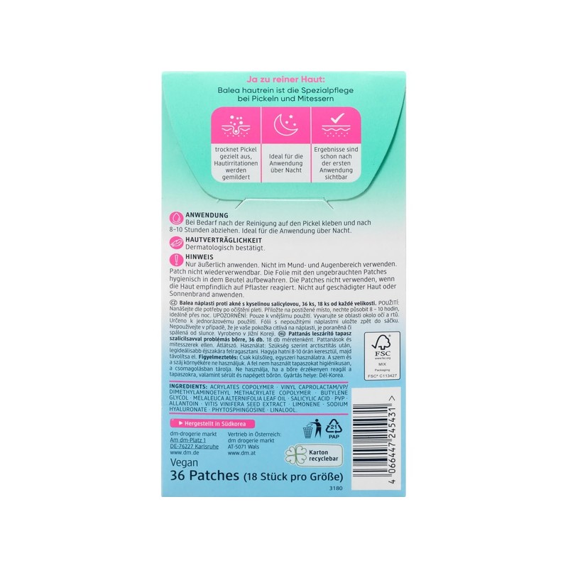 Balea Skin Pure Anti-Pimple Patches, Pack of 2 x 36
