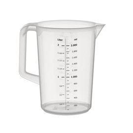 APS Messbecher 2 Liter, Ø 15,5 x H: 21 cm, Kunststoffbecher mit geprägter Maßskalierung außen, geschlossener Griff, 1- und ml-Liter- Einteilung, spülmaschinengeeignet