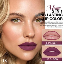 evpct 1Pcs Dark Plum Lip Stain Paint Matte Lip Liner and Lipstick Set Long Lasting Smudge Proof labiales matte mate larga duracion listip 24 hours a prueba de agua mate 24 horas originales,18#