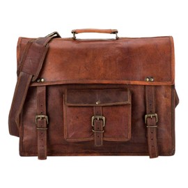 SHAKUN LEATHER JOURNAL Brown Leather Messenger Bag for Laptop Handmade Briefcase Satchel Mens Crossbody Laptop Bag (11x15 Inches)