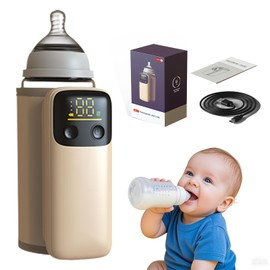 Portable Bottle Warmer, Travel-Friendly, Leak-Proof, Precise Temp-Control & LCD Display, Long Battery Life for Constant-Warm for 5-8 Hours, Feeding While Charging, Fast-Charging