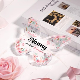 GiftyTrove Unique Nanny Gifts, 5x3.8x0.5 Inch Butterfly-Shaped Acrylic Plaque Decor, Mothers Day Thanksgiving Day Birthday Christmas Gift for Nanny
