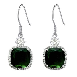 HAISWET Crystal Green Cubic Zirconia Fish Hook Dangle Earrings Silver Tone, Cubic Zirconia, Crystal