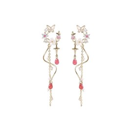 Pink Flower Pearl Sakura Leaf Earrings Ginkgo Biloba Cat Fairy Flower Statement Earrings For Women(Stars and Flowers)