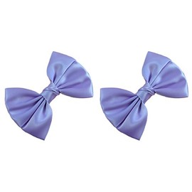 Set of 2 Satin Hair Bows By Funny Girl Designs - 4.5 Inch Wide (LAVENDER)