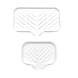 MOODKEY 2pcs Silicone Soap Dishes Tray with Drain Spout, Kitchen Sink Organizer Silicone Sponge Holder for Dispenser, Scrubber, Bottle, Cup on Kitchen Sink Counter/Bathroom