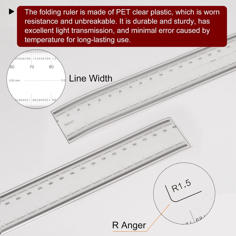 sourcing map 2pcs Film Flexible Ruler 80cm 0.1mm Scale with