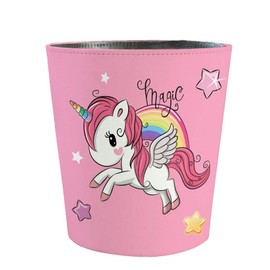 Scakbyer 10L/2.64 Gallon Trash Can, Decorative Waste Basket, PU Leather Waste Paper Basket, Waterproof Garbage Can for Bathroom, Bedroom, Office, Kitchen and Living Room - Unicorn-3