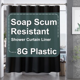 AmazerBath Plastic Shower Curtain Liner, 72 x Inches EVA 8G Heavy Duty Black Waterproof Weighted Thick Bathroom with 3 Clear Weights and 12 Rustproof Grommet Holes
