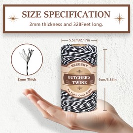 Black and White Butchers Twine – 328Ft 2mm Food Safe Cotton Cooking Twine String for Trussing Turkey, Roasting, Baking, Tying Meat, Pumpkin Bread, Kitchen Use, Christmas Decorations and Gift Wrapping