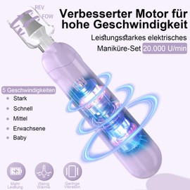 AOMEES Electric Nail Cutter Set, Manicure Pedicure Set, Foot Care Electric with 9 Attachments for Nail Care, with 5 Speeds, LED Light, Storage Bag (Purple)