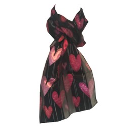 Pamper Yourself Now Red and Pink Heart Ladies Thin Pretty Scarf. Great Gift/Present for Scarves Lovers. Great Valentine Days Gift. (Black)