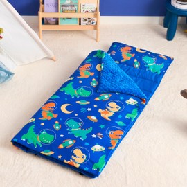 JOIEDOMI Toddler Nap Mat for Preschool 55''x30'' Sleeping Mat with Removable Pillow and Minky Blanket for Kids Ages 3-7 Roll Up Soft Kids Sleeping Bag Dinosaur for Boys Girls Kindergarten Daycare
