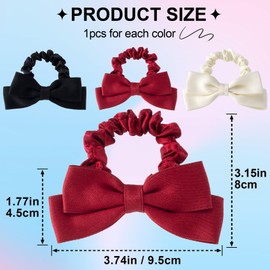 Mxxipp 3pcs Bow Hair Scrunchie for Women, Elastic Ribbon Bow Hair Ties, Bowknot Ponytail Holders Hair Accessories for Thick Thin Curly Straight Long Hair- Black & Red & White