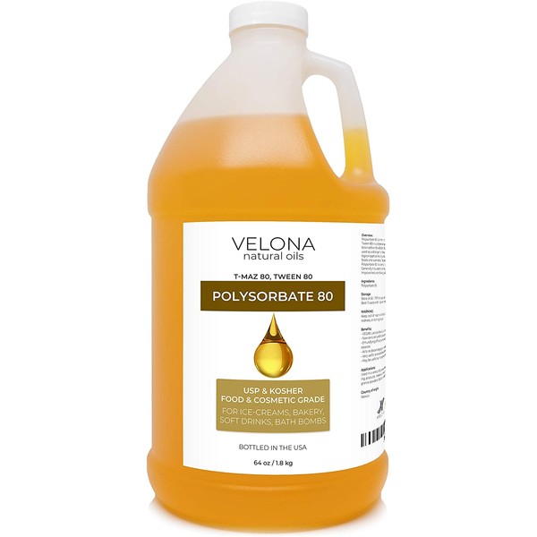 Polysorbate 80 by Velona 64 oz | Solubilizer, Food & Cosmetic Grade | All Natural for Cooking, Skin Care and Bath Bombs, Sprays, Foam Maker | Use Today - Enjoy Results