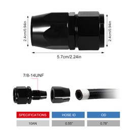 YIUIY 2PCS 10AN Straight Swivel Hose End Fitting for Braided CPE Fuel Line Anodized Aluminum Alloy Black