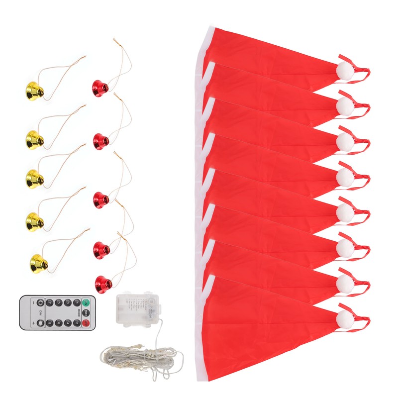 Hanging Lighted Glowing Santa Hats with Bells Battery Powered Fairy