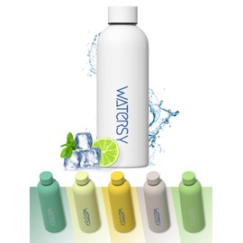 WATERSY Insulated Water Bottle Stainless Steel Bottle 500 ml Water Bottle Thermal Stainless Steel Dopper Thermos Flask Leak-Proof 24 Hours Cold Ideal for School, Office, Sports Hall, White