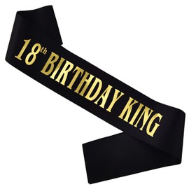 MUMUNN 18th Birthday King Sash, Gold Foil Black Satin Birthday Sash for Men 18th Fabulous Birthday Party Gift Decorations Favors
