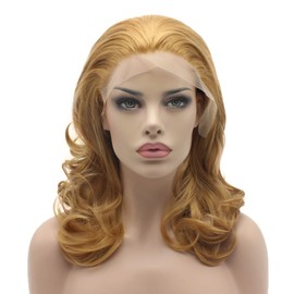 Lushy Stylish Medium Length Honey Blonde Wig Heat Friendly Heavy Density Synthetic Lace Front Wig