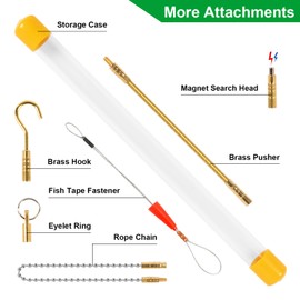 21FT Fiberglass Running Electrical Wire Cable Pulling Fish Tape Kit, Bright Green Glow Rods Fish Tape Rod Pull Push Tool Electrical Fish Tape with 7 Different Attachments in a Carrying Case