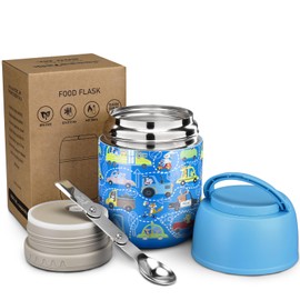 17 oz Insulated Lunch Containers Hot Food Jar, Wide Mouth Lunch Thermo for Kids Adults, Vacuum Stainless Steel Lunch Box With Handle Folding Spoon for School, Office Blue - Car