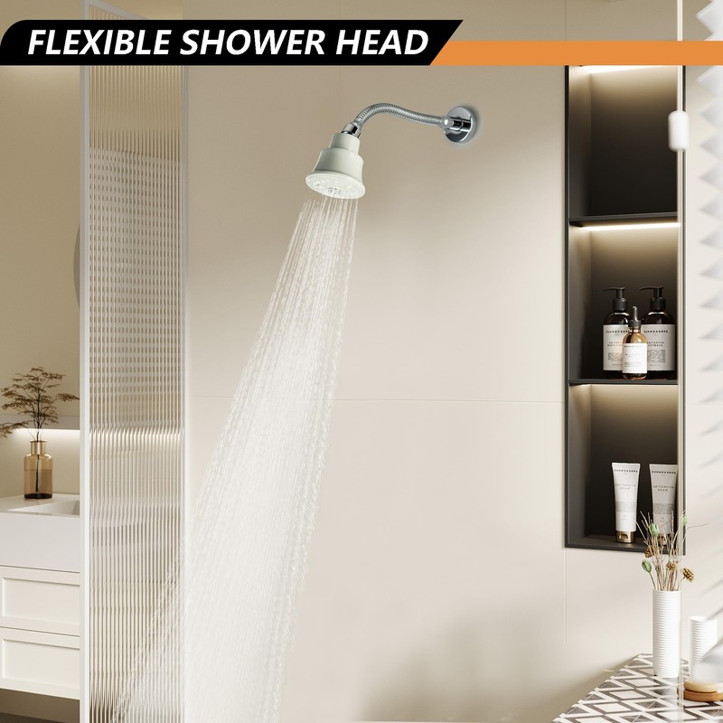 Adjustable Shower Arm, Chrome 11.8 Inches Flexible Shower Head for