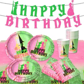 ADIOS TO MY 20S Pink Green Birthday Party Decorations Pink Goes Good with Green Birthday Banner Plates Napkins Cups Tablecloth for Boy Girl Party Supplies