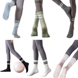6 Pairs Pilates Socks Grip Socks Women Yoga Socks Non Slip Socks For Workout Barefoot Ballet Pregnant Dance Hospital Gym Women's Crew Socks