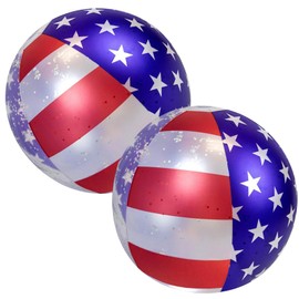 16" USA Flag Beach Balls (Set of 2) - Inflatable Beach Ball with Sparkling Silver Stars Confetti for Pool, Lake, Beach Parties | Summer Party Favors & Decorations