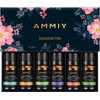 AMMIY Essential Oils Set of 6 x 10ml for Aromatherapy Bath Spa Diffuser Fragrance Relaxing Scent, Pure, Natural, Vegan Oils Including Eucalyptus, Lemon, Peppermint, Lavender, Sweet Orange, Tea Tree