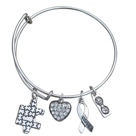 Infinity Collection Autism Bangle Bracelet, Autism Ribbon Awareness Jewelry, Autism Puzzle Piece, Hope Charm Bracelet, Austim Gift for Women