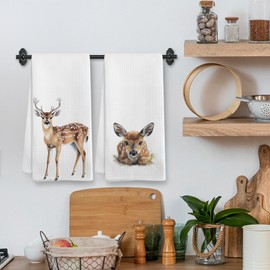 XNXLDYLH Funny Deer Kitchen Towels and Dishcloths Sets of 2, Deer Decor Gifts, Woodsy Rustic Cabin Lodge Forest Mountain Nursery Home Hunting Decor Dish Hand Tea Towels for Bathroom Kitchen, 16x24Inch