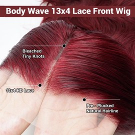 Burgundy Wig Human Hair Body Wave Lace Front Wigs For Black Women Pre Plucked with Baby Hair 13x4 HD Lace Frontal Wigs 150 Density 18 Inch