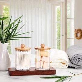 Tarro de bastoncillos de algodón redondo transparente, tarros de boticario con tapas, Se Puede Usar para Almacenar Bolas De Algodón, hisopo de algodón, Hilo Dental, Sales De Baño y Más（4 piezas）