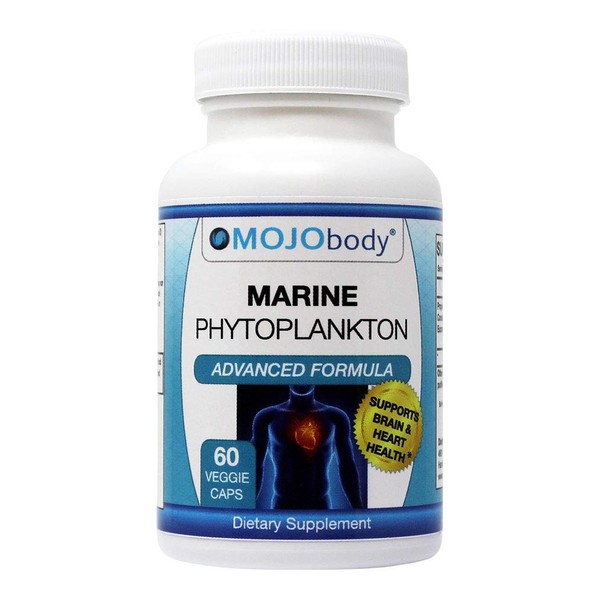 MOJObody Marine Phytoplankton, Supports Brain & Heart Health, Powerful Superfood, Nutrient Dense, Boosts Energy and Supports Overall Health, with BioPerine for High Absorption 60 Capsules per Bottle.