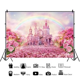 Ttincceer 10x8ft Princess Castle Backdrop for Girl Birthday Fairytale Rainbow Baby Shower Background Fantasy Rose Flower Road Birthday Wedding Party Decoration Banner Portrait Photo Prop