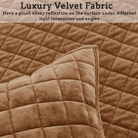 COCOPLOCEUS Quilt Set Oversized King Size 120x120 Luxurious Velvet Bedding Sets with 2 Pillow Shams 20x36 3 Pieces Ultra Soft Quilted Bedspread Coverlet Comforter for All Season,Caramel