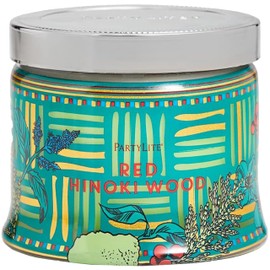 PartyLite 3-Wick Jar Candle, Highly Fragranced Clean Burning Glass Candle, 25-45 Hours Burn Time (Red Hinoki Wood)