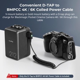 SMALLRIG D-TAP to BMPCC 4K/6K Coiled Power Cable Suitable for Blackmagic Pocket Cinema Camera 4K / 6K for V Mount Gold Mount Battery, Weipu SF6 2 Pin Female to P Tap, 15 inch - 47 inch Length - 4761