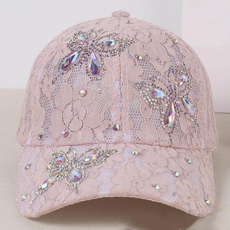 Summer Lace Baseball Cap Women Flower Mesh Rhinestone Butterfly 3D
