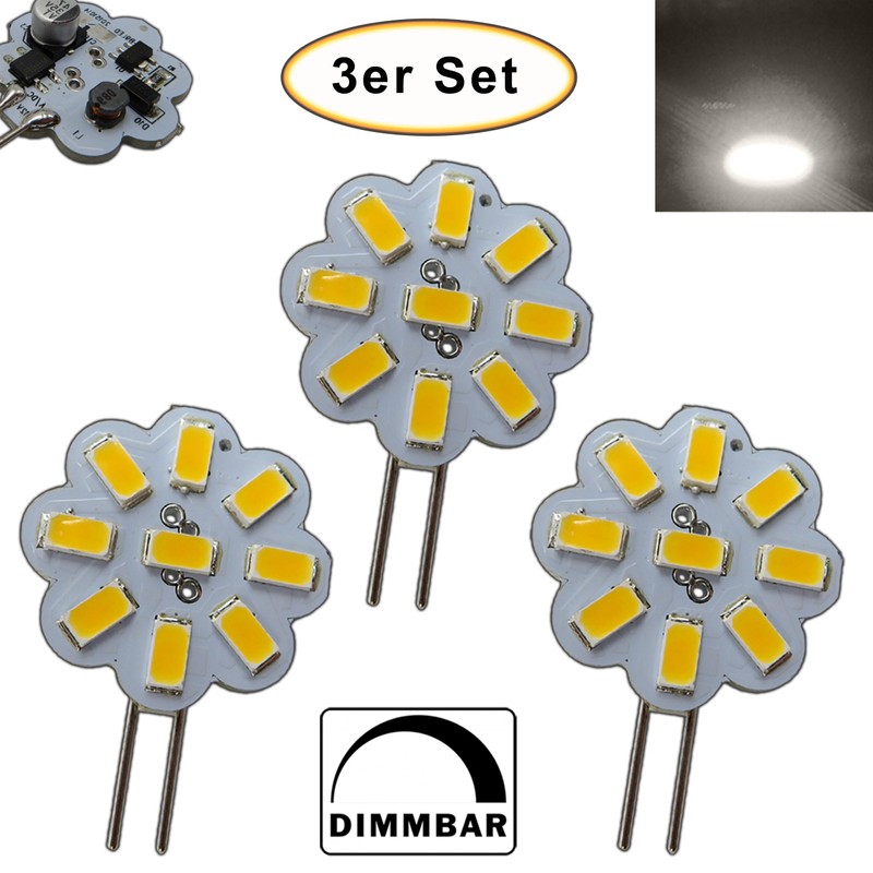 PB-Versand 3x G4 LED 2W Dimmable 12V AC/DC 9x5630 SMD
