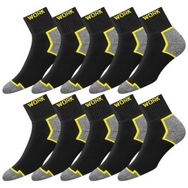 SOXCO Quarter Work Socks Men 9-12 Black High Ankle Socks Women 4-7, 10 Pairs, 12-15