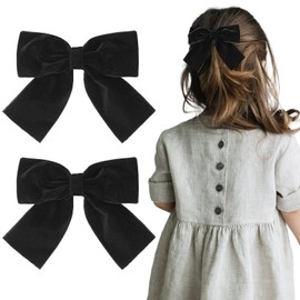 Kryzalite 2 Pieces Velvet Hair Bows Black Hair Band Clips 15cm Large Alligator Clips Hair Accessories for Women Girls Toddler Kids Baby