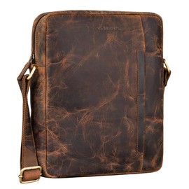 STILORD 'Sergio' Leather Men's Shoulder Bag Medium Large Bag Tablet 11 Inch Men's Shoulder Bag for DIN A4 Documents Crossbody Bag Messenger Bag Men's Genuine Leather, Avani - Brown, M